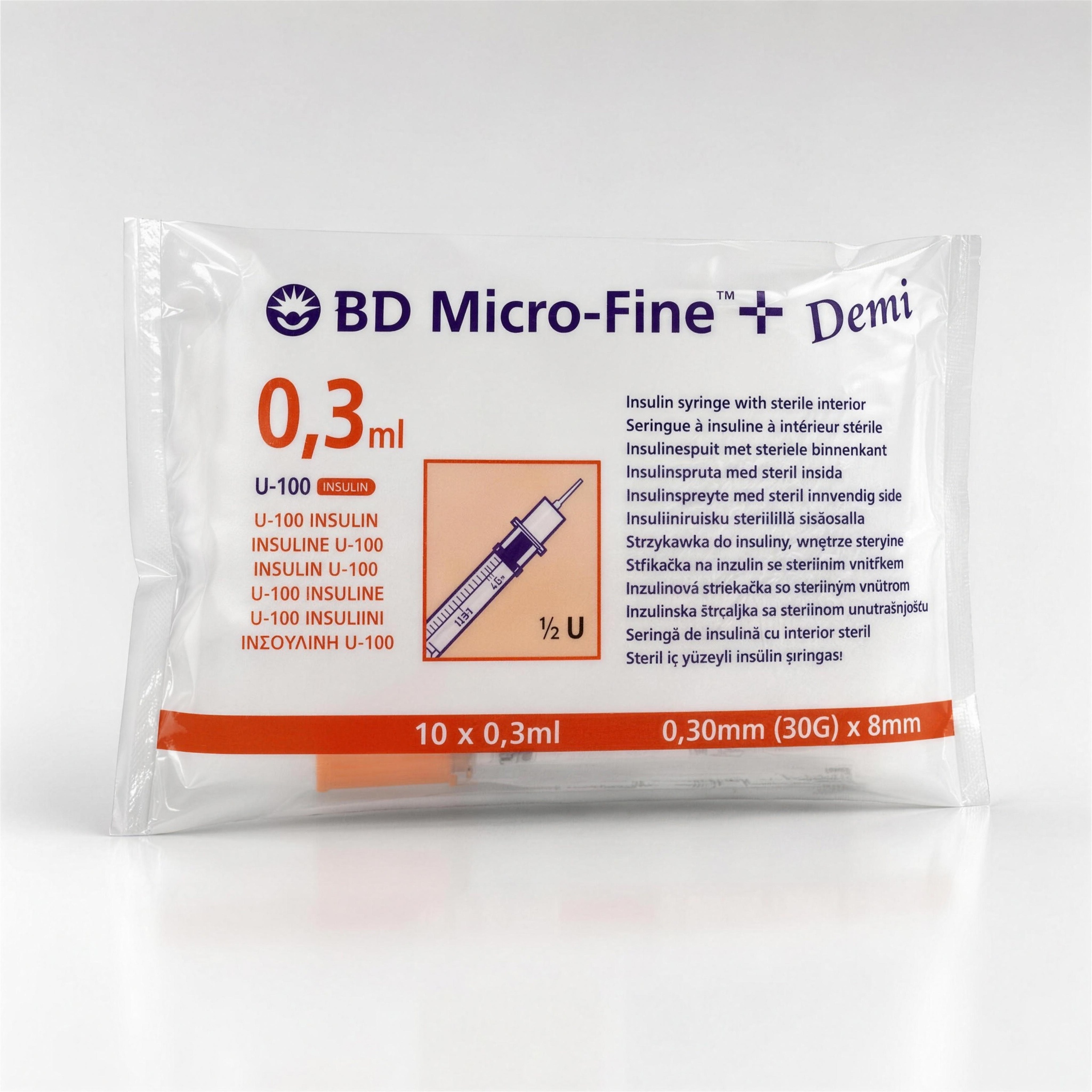 Insulinspruta 0,3 ml + nål 10x
